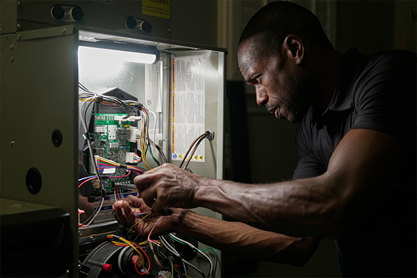 Tech repairing heating unit